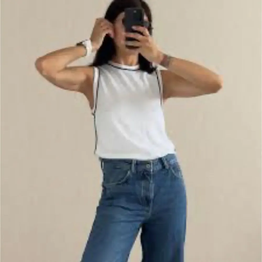 Zara Contrast Trim Sweater Tank Top White Black Knit Size S